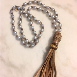 Melody Vintage Jewelry Pearls & Leather Necklace